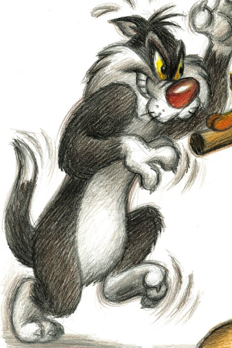 Joan Vizcarra - Sylvester and Tweety: Just About Caught, Calm as Ever! - Original Pencil Drawing - Hand Signed