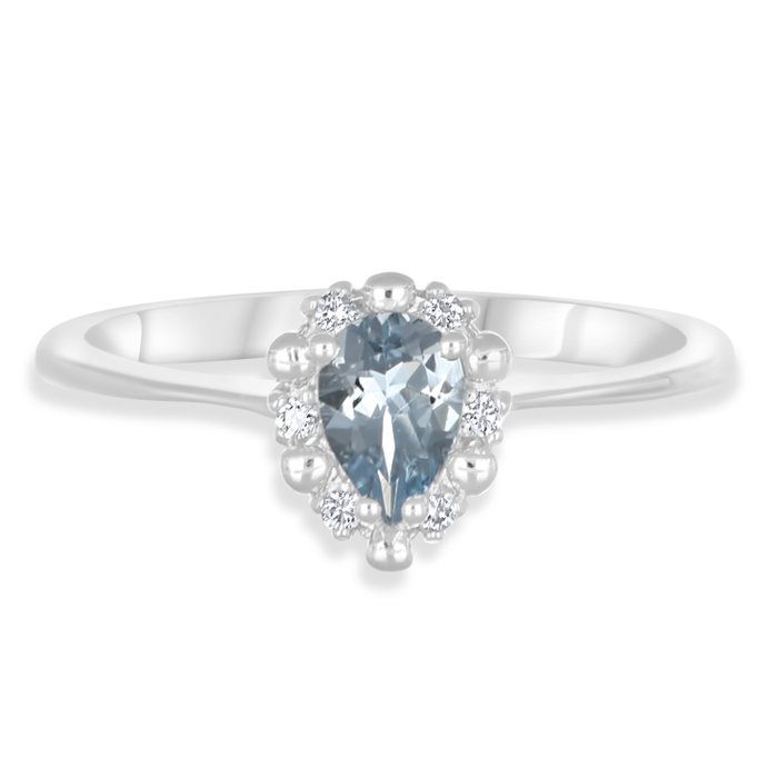 Ring - 18 kraat Hvidguld -  0.41ct. tw. Akvamarin - Diamant