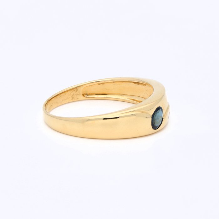 Ingen mindstepris - Ring - 18 kraat Gulguld -  0.01ct. tw. Diamant (Natur)  - Safir