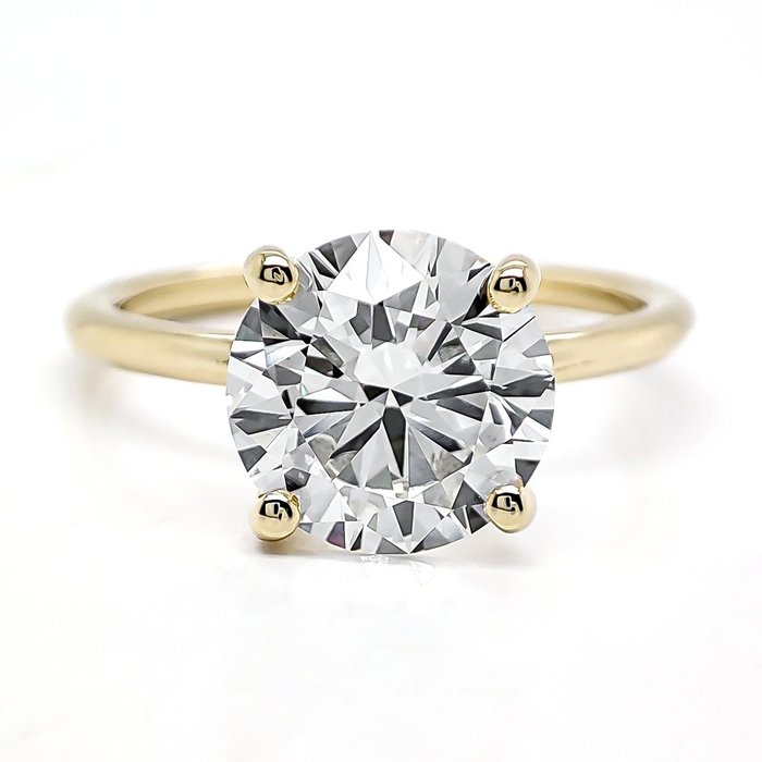 Ring - 14 karat Gulguld -  2.53ct. tw. Diamant (Laboratoriedyrket) - F/VS1