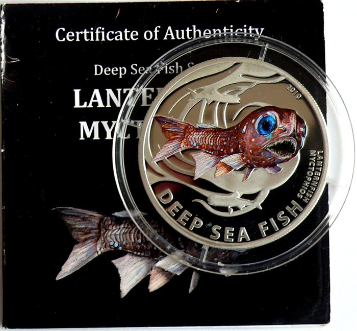 Pitcairn-øerne (Britisk Oversøisk Territorie). 2 Dollars 2010 Deep Sea Fish Series - Lanternfish, 1/2 Oz Proof, 1.000 Stück  (Ingen mindstepris)