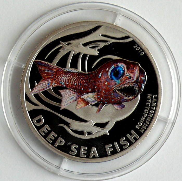 Pitcairn-øerne (Britisk Oversøisk Territorie). 2 Dollars 2010 Deep Sea Fish Series - Lanternfish, 1/2 Oz Proof, 1.000 Stück  (Ingen mindstepris)