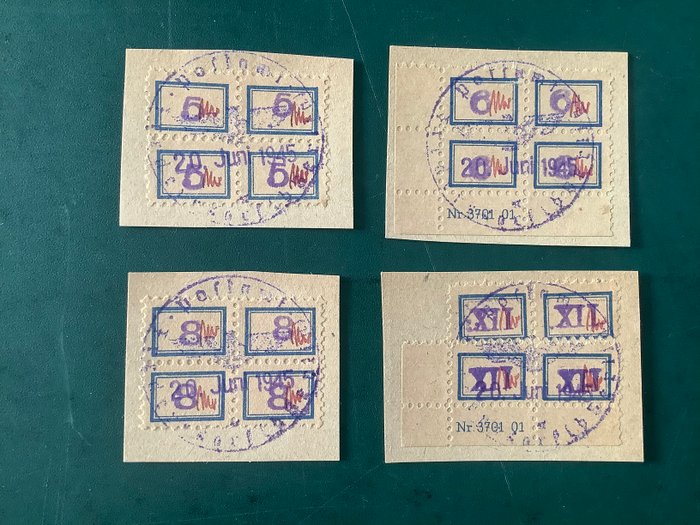 Tyskland - lokale postområder 1945 - Fredesdorf: komplet emission i blokke af fire på fragment - Michel Sp101/104