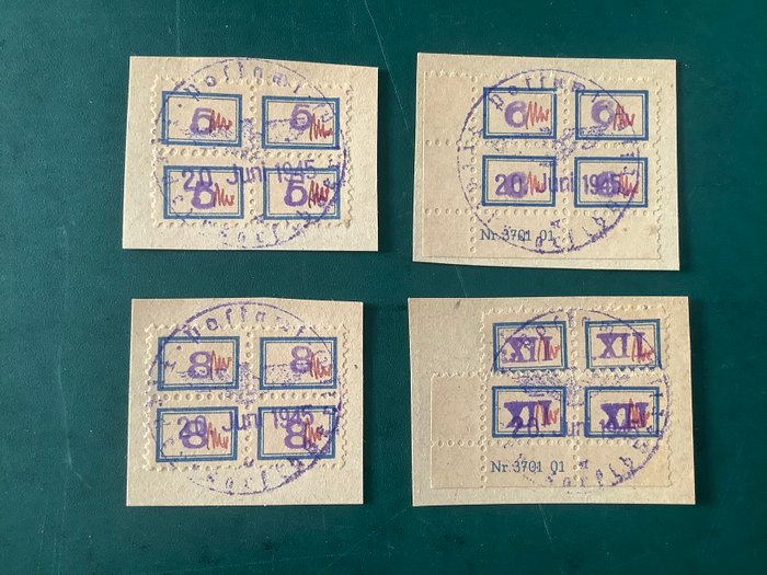 Tyskland - lokale postområder 1945 - Fredesdorf: komplet emission i blokke af fire på fragment - Michel Sp101/104