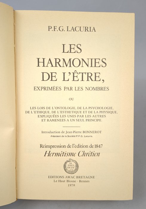 P.F.G. Lacuria - Les harmonies de l'Être exprimées par les nombres - 1978