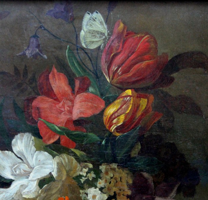 Dutch or German School (XVIII-XIX) - Still life with flowers butterfly and snail