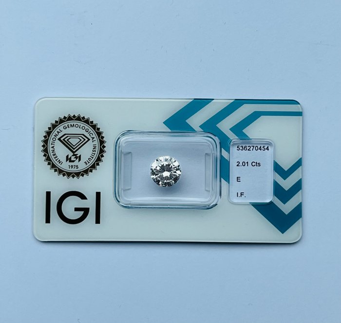 1 pcs Diamant  (Natur)  - 2.01 ct - Rund - E - IF - International Gemological Institute (IGI)