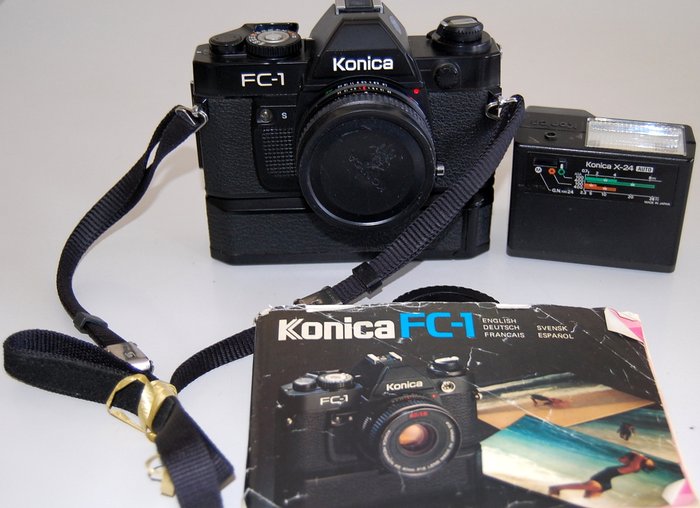 Konishiroku (Konica) FC-1 Hexanon AR 18/40mm Prime lensJessop 1A filterKonica Auto Winder FARKonica X-24 Auto Reflekskamera med enkelt linse (SLR)