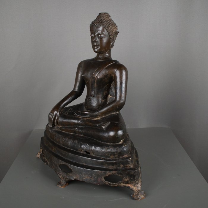 stor bronzefigur af Buddha Shakyamuni, Lan na Kingdom - Bronze - Thailand