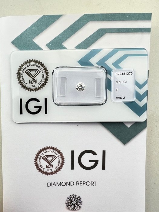 1 pcs Diamant  (Natur)  - 050 ct - Rund - E - VVS2 - International Gemological Institute (IGI)