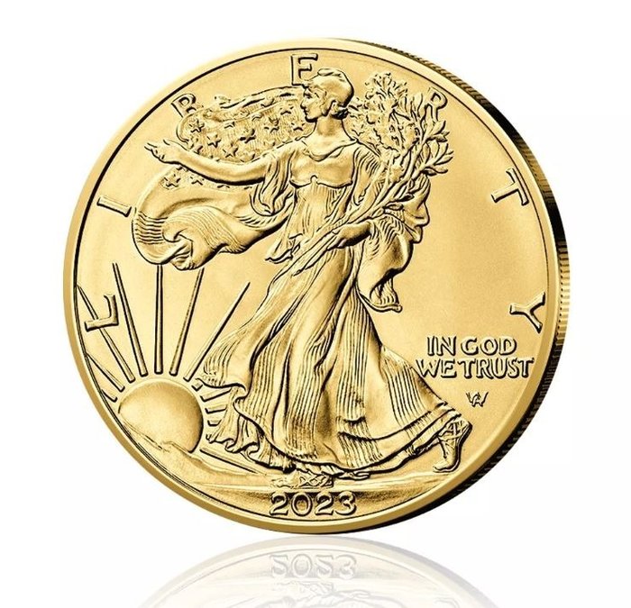 Förenta staterna. 1 Dollars 2023 American Eagle, mit Gold plated, 1 Oz (.999)  (Ingen mindstepris)