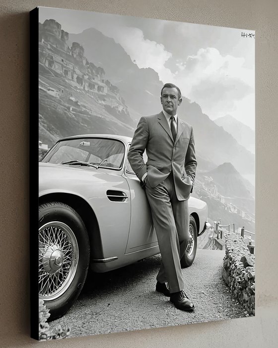 Jacob Hitt - Canvas ready-to-hang - Sean Connery as James Bond with the Aston Martin DB5 - w/COA listed artist