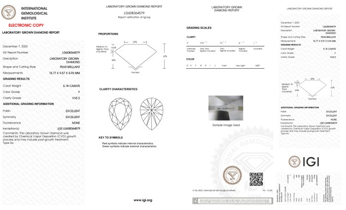 Ring - 18 kraat Hvidguld -  5.18ct. tw. Diamant (Laboratoriedyrket) - Pære F-VVS2