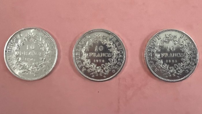 Frankrig. 10 Francs 1965/1970 Hercule (lot de 3 monnaies en argent)  (Ingen mindstepris)