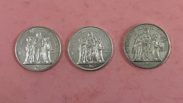 Frankrig. 10 Francs 1965/1970 Hercule (lot de 3 monnaies en argent)  (Ingen mindstepris)