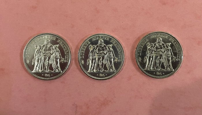 Frankrig. 10 Francs 1965/1970 Hercule (lot de 3 monnaies en argent)  (Ingen mindstepris)