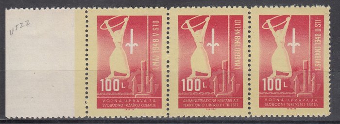 Jugoslavien Trieste Zone B 1948 - 1. maj Unik type med inskriptioner på slovensk, italiensk og kroatisk underskrevet Mnh - Sassone serie 1