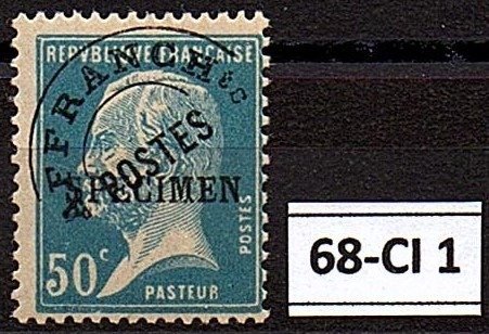 Frankrig - Forudstemplet stempel brugt i Instruktionskurser - 1925 - Pasteur type 50 c. overbelastet "prøve" - Maury 2017