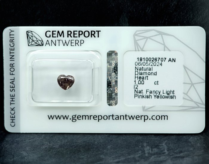 1 pcs Diamant  (Naturfarvet)  - 1.00 ct - Fancy light Gullig, Rosa Brun - I2 - Gem Report Antwerp (GRA)