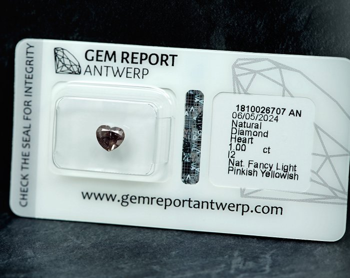 1 pcs Diamant  (Naturfarvet)  - 1.00 ct - Fancy light Gullig, Rosa Brun - I2 - Gem Report Antwerp (GRA)