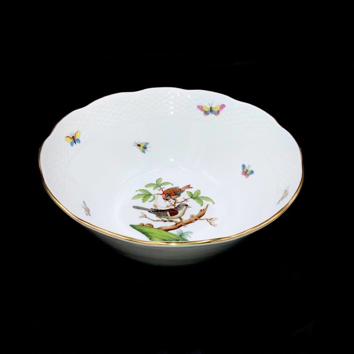 Herend - Exquisite Large Serving Bowl (22 cm) - "Rothschild Bird" Pattern - Skål - Håndmalet porcelæn