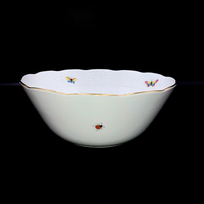 Herend - Exquisite Large Serving Bowl (22 cm) - "Rothschild Bird" Pattern - Skål - Håndmalet porcelæn