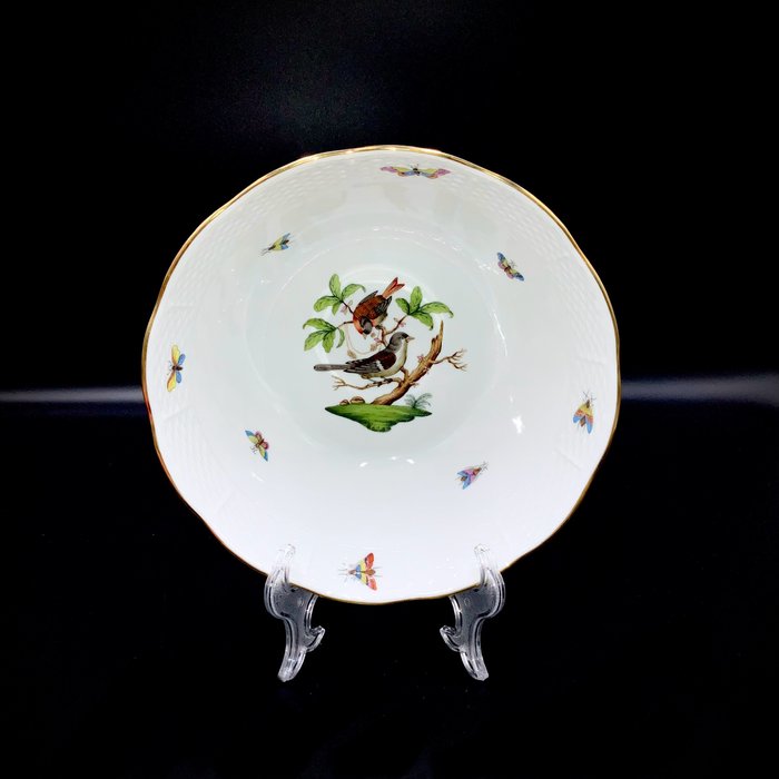 Herend - Exquisite Large Serving Bowl (22 cm) - "Rothschild Bird" Pattern - Skål - Håndmalet porcelæn