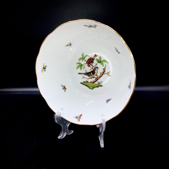 Herend - Exquisite Large Serving Bowl (22 cm) - "Rothschild Bird" Pattern - Skål - Håndmalet porcelæn