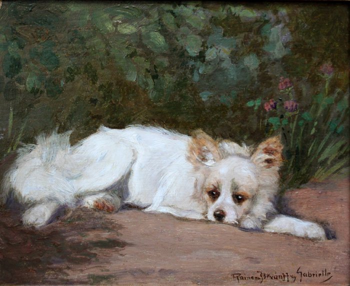 Gabriella Rainer-Istvanffy (b1877) - Dog resting in the garden