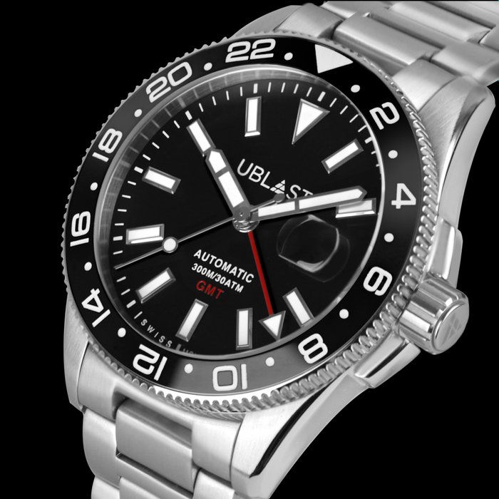 Ublast - Royal GMT Professional 30 ATM - UBRG44BK - Automatic Swiss MOVT - Mænd - Ny