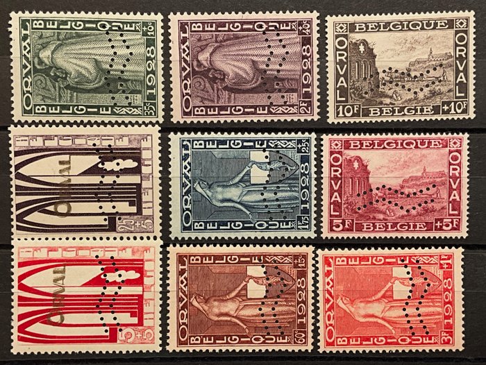 Belgien 1929 - Første Orval med HORISONTALE ærmestriber - OBP 258A/266AA