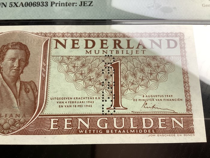 Holland. - 1 Gulden 1949 - SPECIMEN - Pick 72s  (Ingen mindstepris)