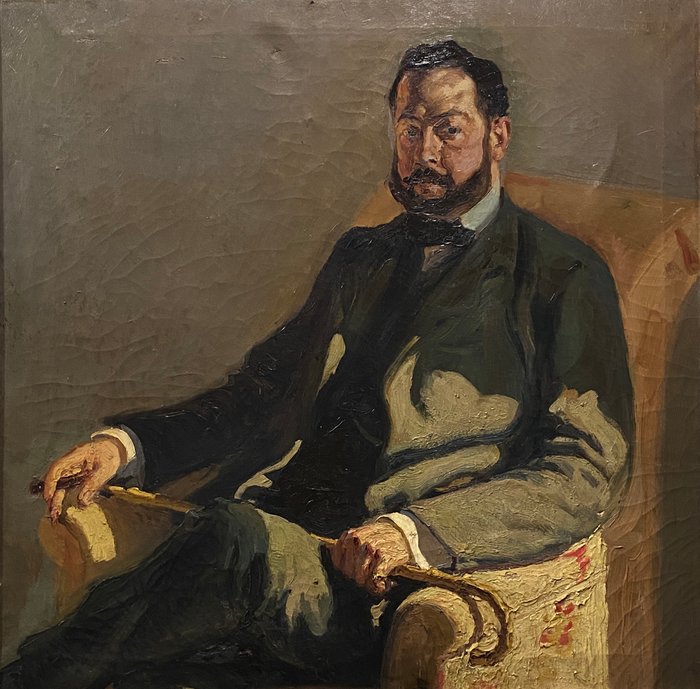 École de Valencia (1910s) - Portrait du peintre Joaquín Sorolla au fauteuil