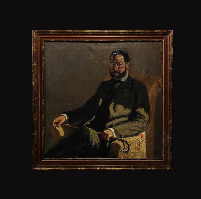 École de Valencia (1910s) - Portrait du peintre Joaquín Sorolla au fauteuil