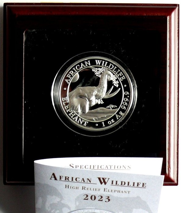 Somalia. 100 Shilling 2023 Elephant - High Relief, 1 Oz (.999) Proof  (Ingen mindstepris)