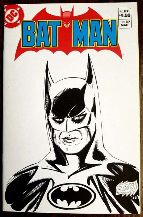 Batman #357 New 2023 - Batman '89 Tim Burton Homage - Batman (Michael Keaton) Head-Sketch! - Signed and sketched by Franck Uzan - 1 Signed comic - Første udgave/2023