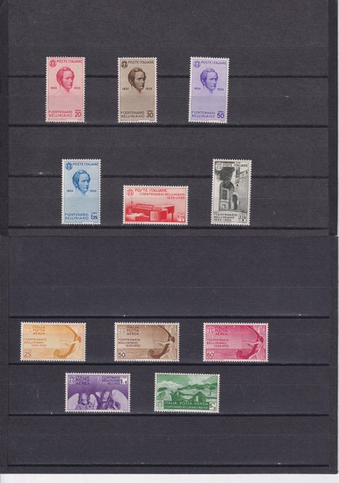 Italien Kongerige 1935 - Komplet sæt med 11 værdier med Airmail Hundredåret for Vincenzo Bellinis død MNH - Sassone S83 (388-93) (A90-4)