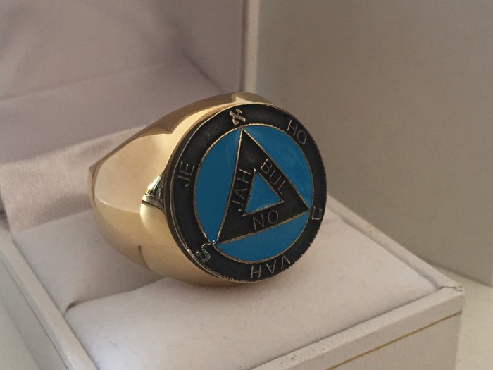 Unik Rare Triangle Masonic Blue Lodge 24kt forgyldt - Ring