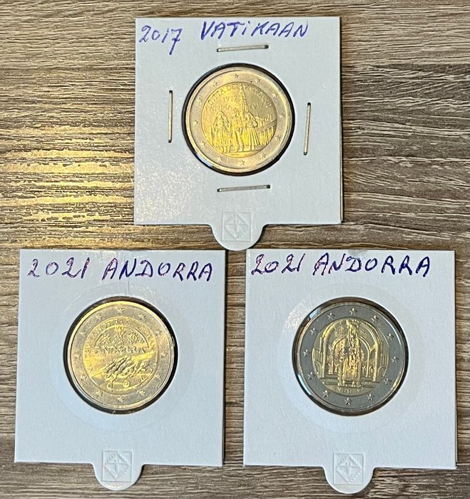 Andorra Vatikanstaten 2 Euro 2017/2021 (3 stuks)  (Ingen mindstepris)