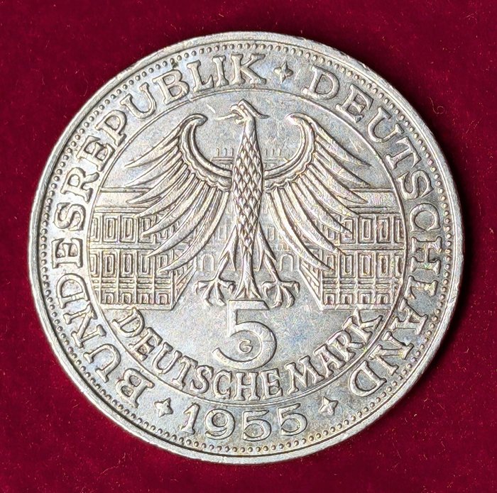 Tyskland. Federal Republic (1949-date). 5 Deutsche Mark 1955  (Ingen mindstepris)