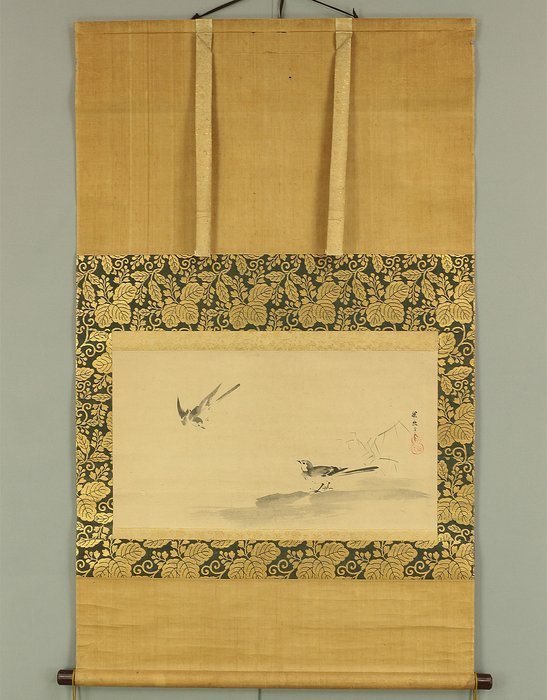 Suiboku Ink Two Wagtail with Box - Attributed to Kano Tan'yū 狩野探幽 (1602-1674) - Japan - Tidlige Edo-periode  (Ingen mindstepris)