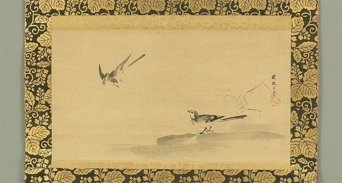 Suiboku Ink Two Wagtail with Box - Attributed to Kano Tan'yū 狩野探幽 (1602-1674) - Japan - Tidlige Edo-periode  (Ingen mindstepris)