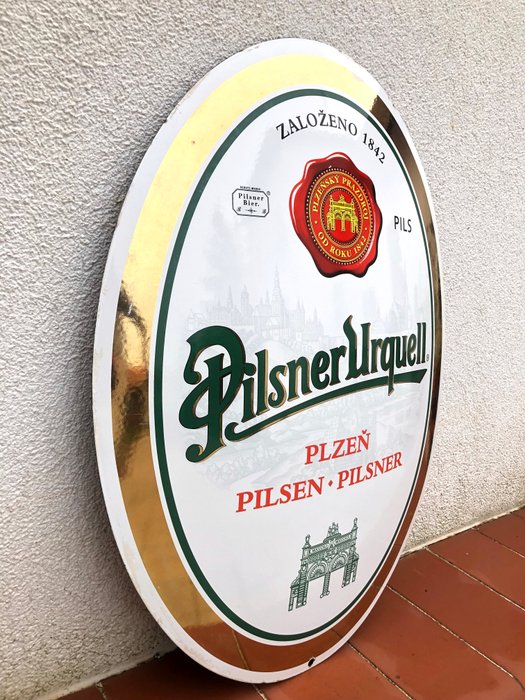 Original Pilsner Urquell Czech Lager Beer - Emaljeskilt - Gammelt vintage emalje  blikskilt