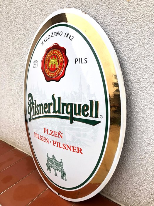 Original Pilsner Urquell Czech Lager Beer - Emaljeskilt - Gammelt vintage emalje  blikskilt