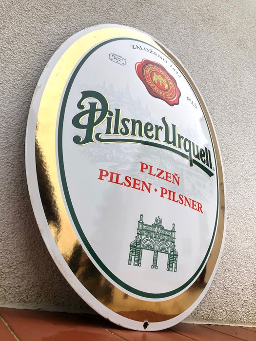 Original Pilsner Urquell Czech Lager Beer - Emaljeskilt - Gammelt vintage emalje  blikskilt