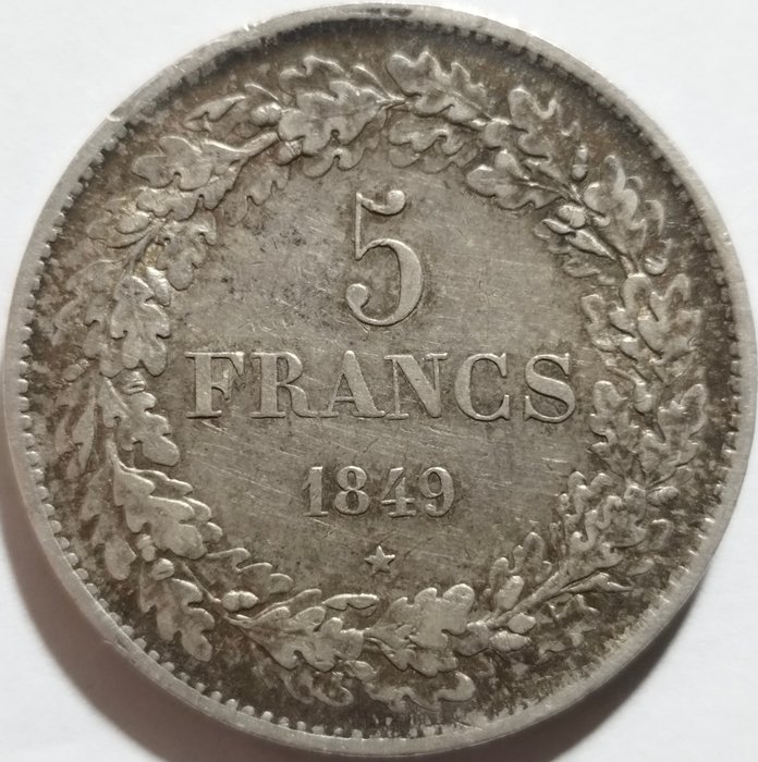 Belgien. Leopold 1.. 5 Francs 1849 Brussels - older type of coin, Edge 3 Stars ★★★  (Ingen mindstepris)