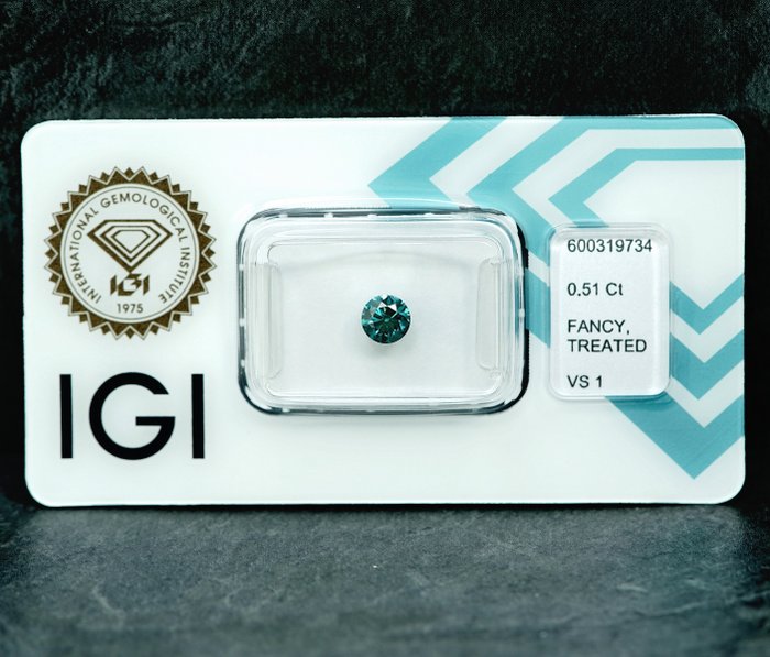 1 pcs Diamant  (Farvebehandlet)  - 051 ct - Fancy intense Grønlig Blå - VS1 - International Gemological Institute (IGI)