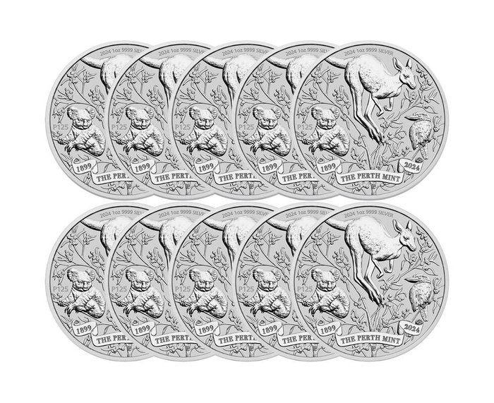 Australien. 10 x 1 oz 2024 $1 AUD Perth Mint's 125th Anniversary Coin BU (In Capsule)