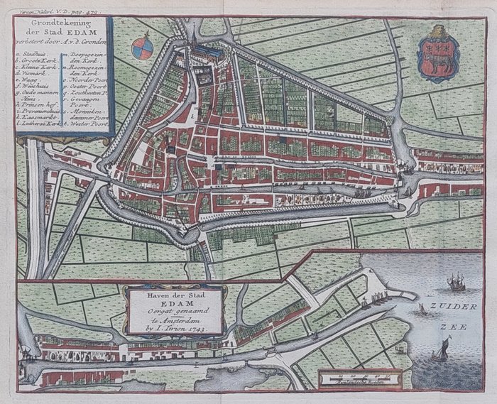 Holland - Edam; Isaak Tirion - Grondtekening der Stad Edam - 1743