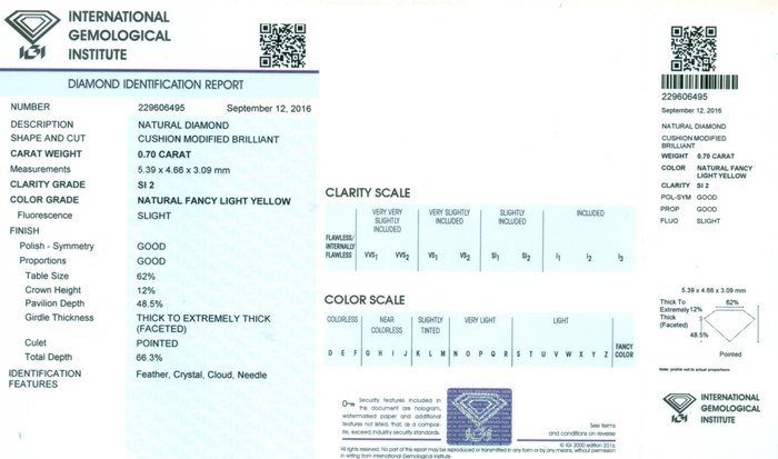 1 pcs Diamant  (Natur)  - 0.70 ct - Pude - SI2 - International Gemological Institute (IGI) - Fancy lysegul